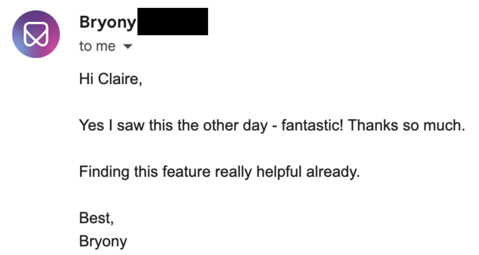 Email reply from the customer