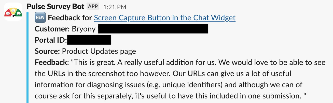 Slack feedback from a customer
